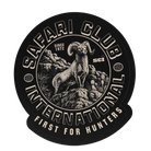 Sticker featuring ram with SAFARI CLUB INTERNATIONAL text