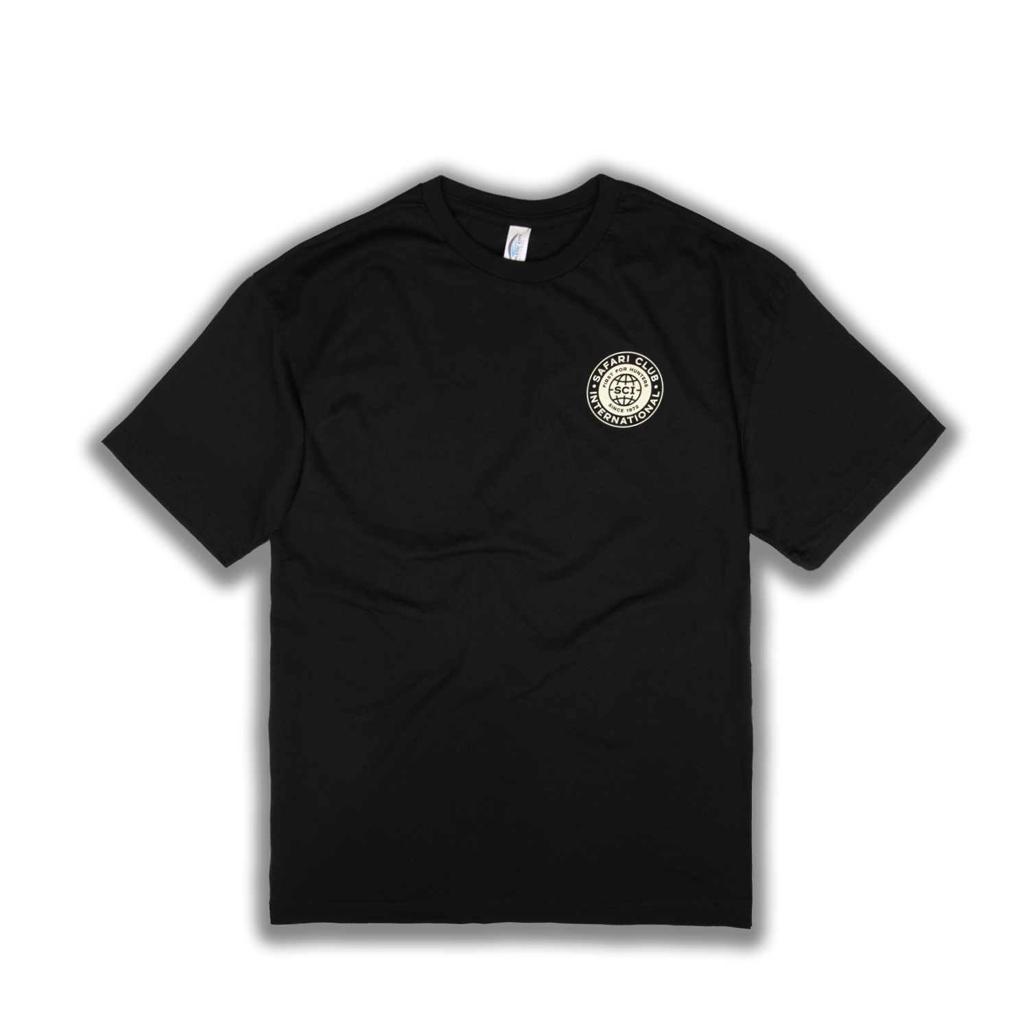 black tee with Safari Club logo on left chest
