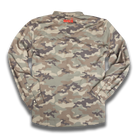 Rear View of Vintage woodand camo longsleeve airflow shirt with SCI logo on upper back