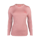 Mauve womens long sleeve tee with Women go hunting text on left chest