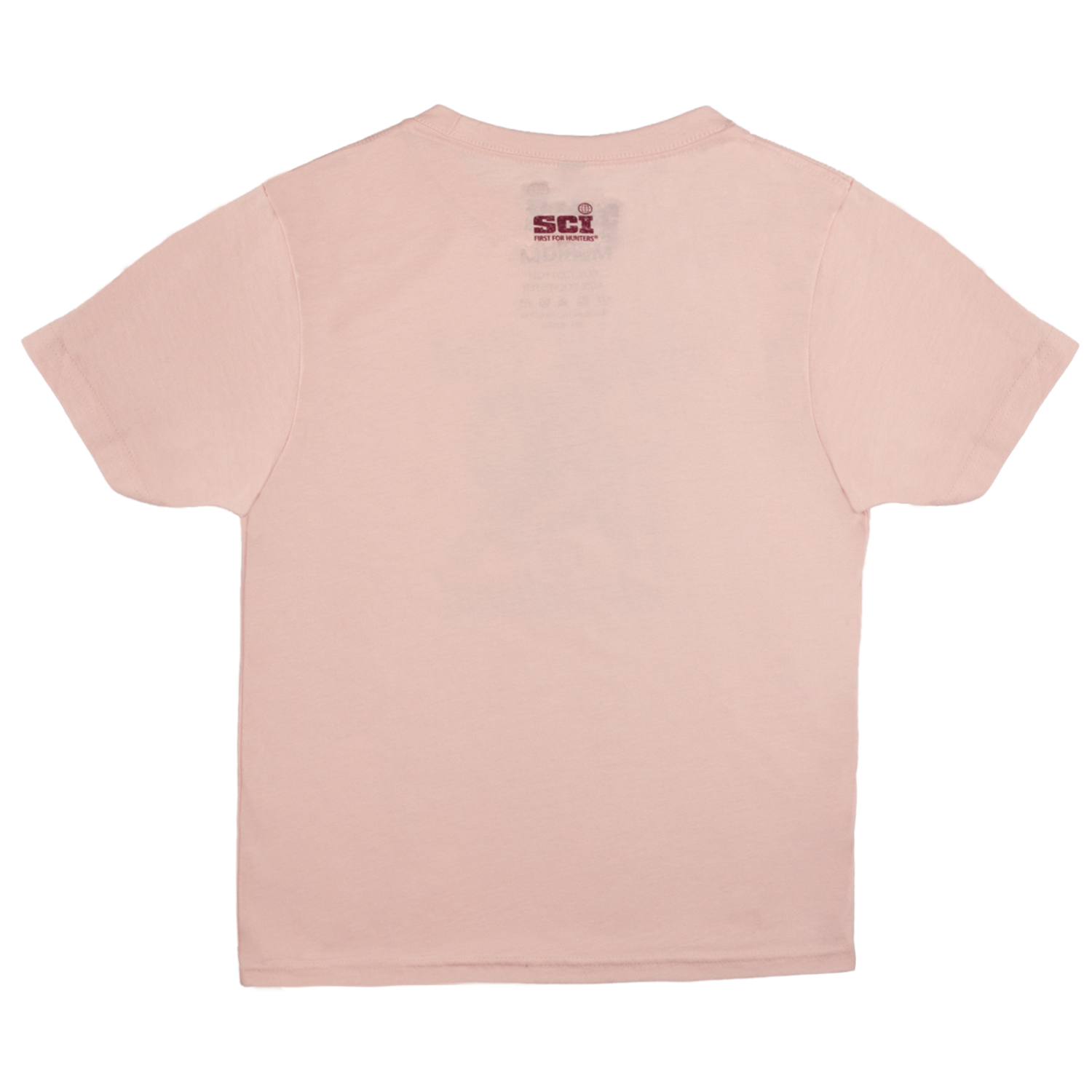 rear view of youth pink shirt with SCI logo on upper back