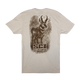 A crewneck t-shirt shown from the back, featuring a large charcoal graphic print of a pronghorn with the text 'SCI FIRST FOR HUNTERS'