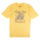 Yellow t-shirt with 'Safari Club International' lion graphic on a white background