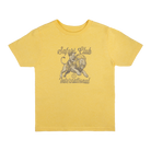 youth yellow shirt with graphic of a lion with text "Safari Club International"