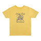 youth yellow shirt with graphic of a lion with text "Safari Club International"